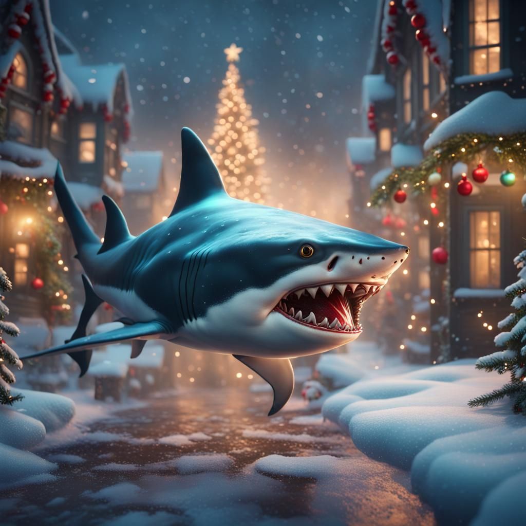 Festive Shark Celebrates Christmas: Fantasy Concept Art