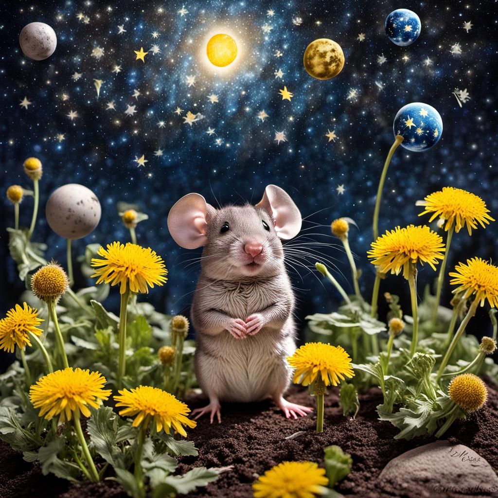 Hyperrealistic Chibi Mouse in Starry Garden