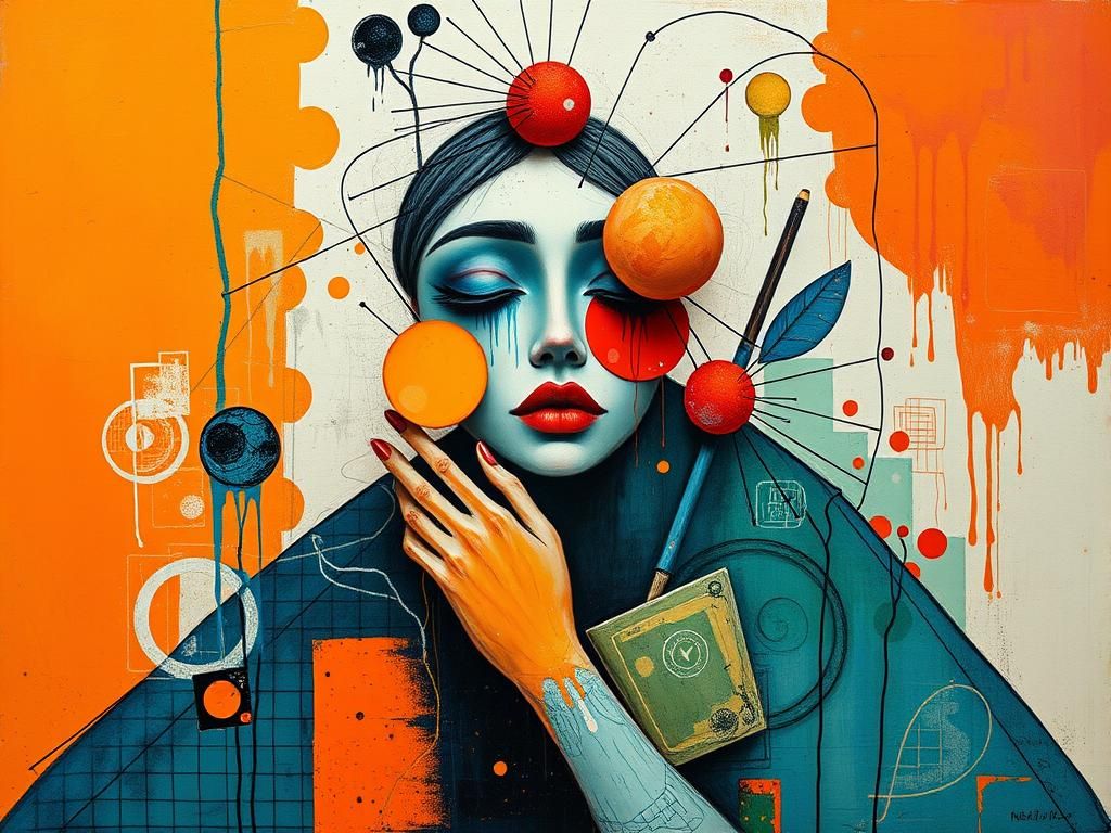 Surreal Modern Masterpiece in Vibrant Mixed Media
