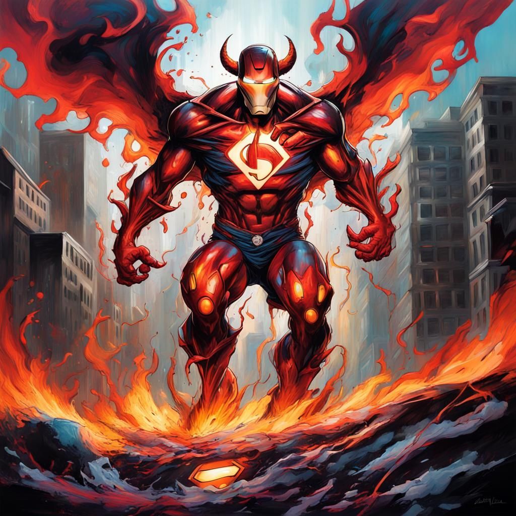 Fiery Demon Superhero in Graffiti Splash Art Style