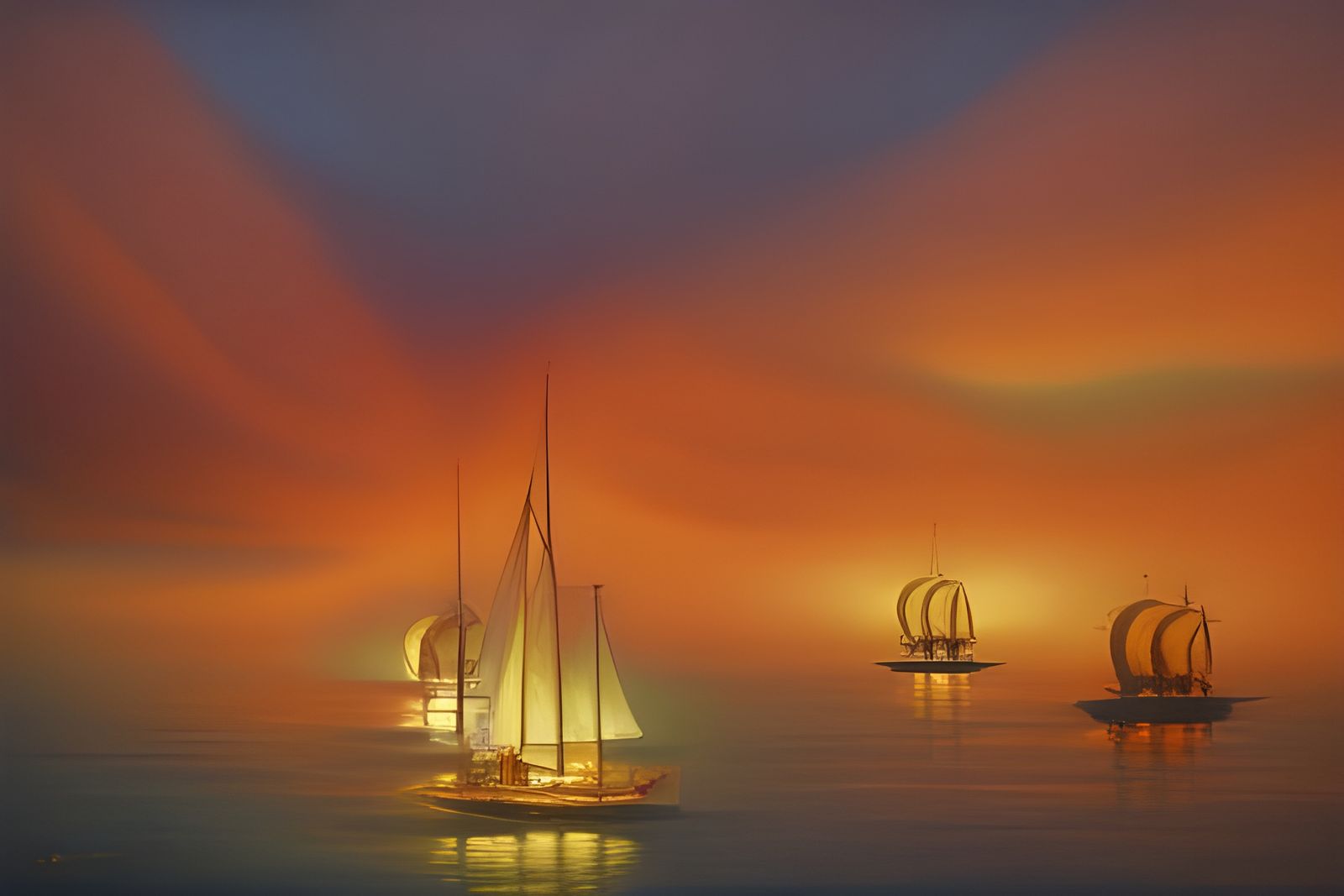 Submarine Gypsy City at Sunset in Surreal Style