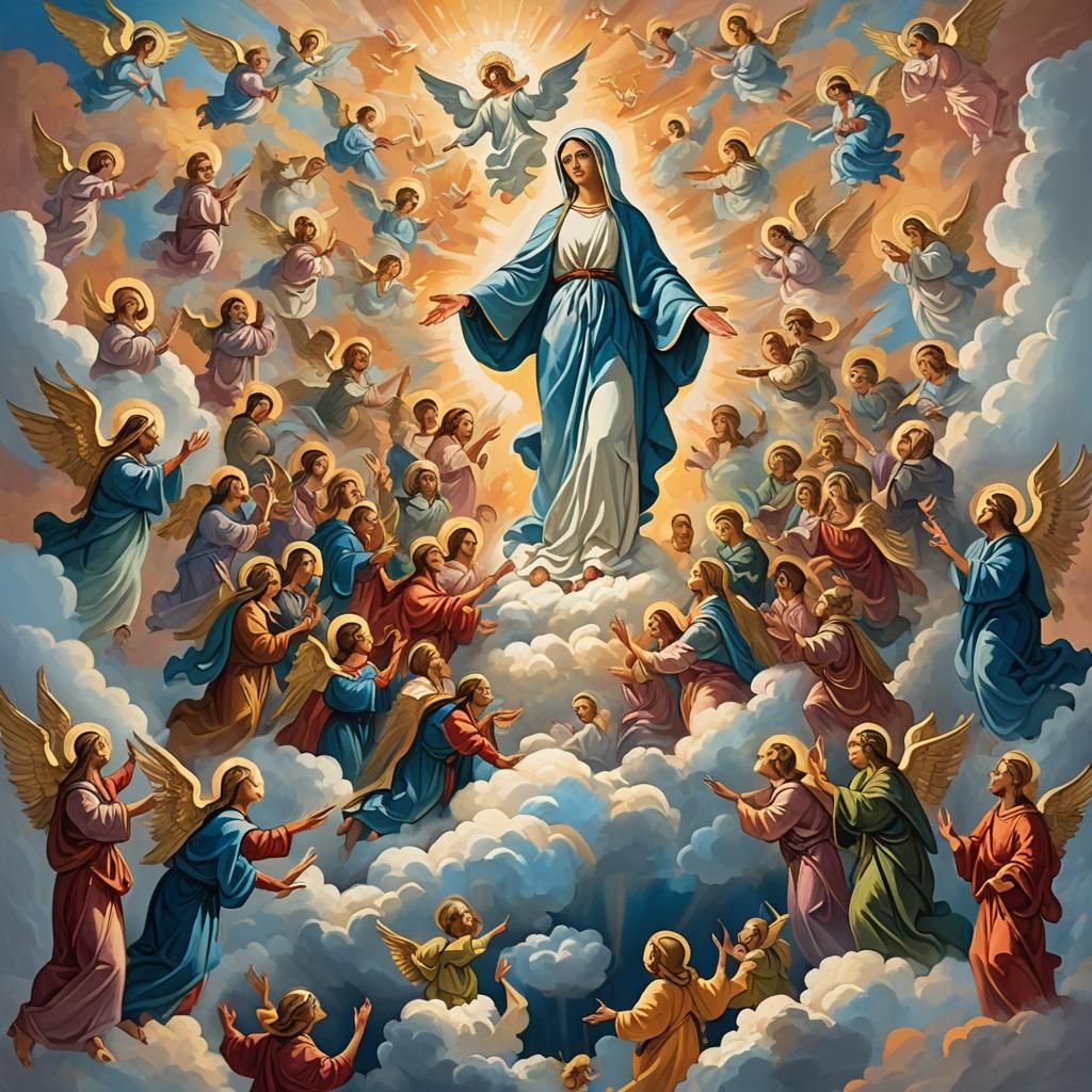 Virgin Mary Ascension in Abstract Expressionist Style