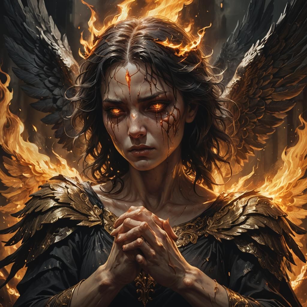 Angel in Hellish Flames: Dark Fantasy Art