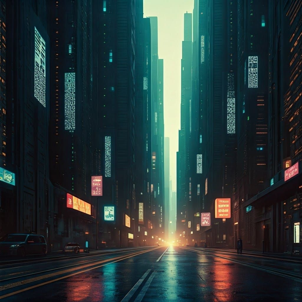 Futuristic Cityscape of Genetic Engineering in Cyberpunk Sty...