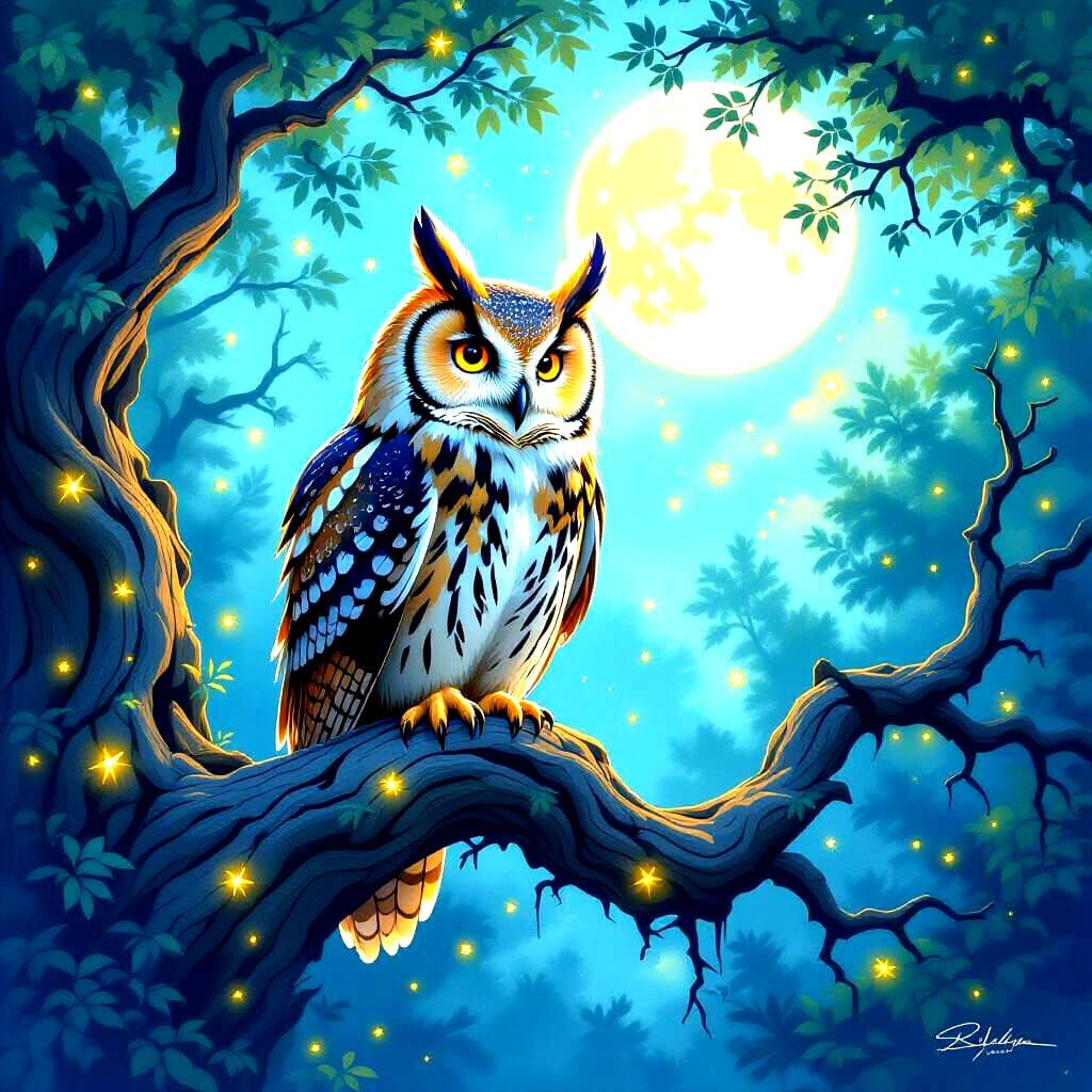 Majestic Owl in Enchanted Forest at Twilight