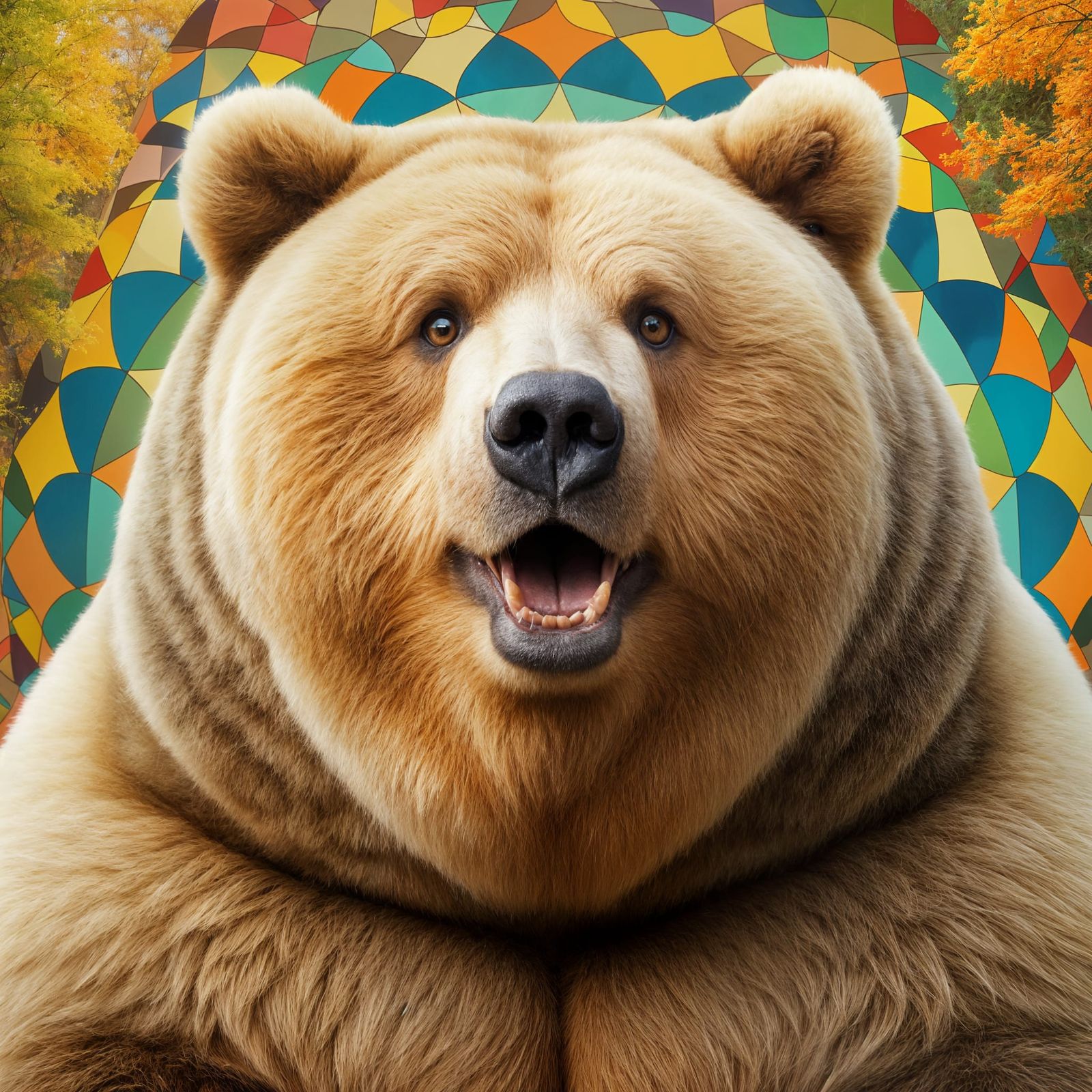 Portrait of a Happy Obese Blond Kodiak Bear in Ultra-Realist...