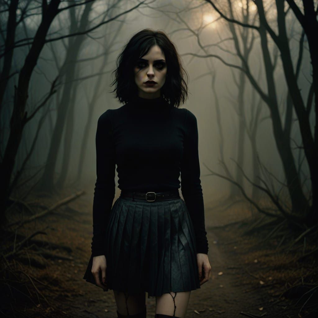 Ethereal Vampire Emo Girl in Dark, Moody Atmosphere
