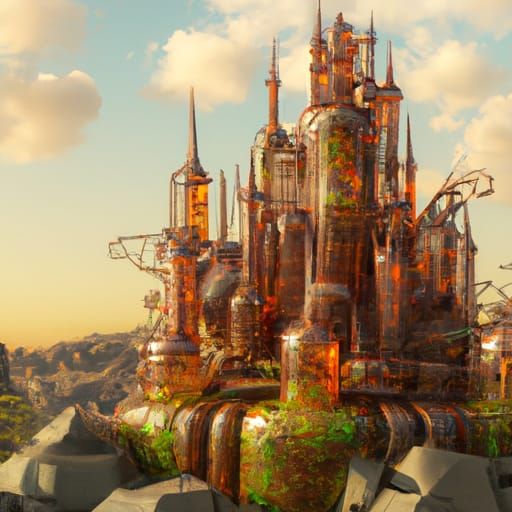 Glass Castle on Mountainside: A Detailed 3D Render