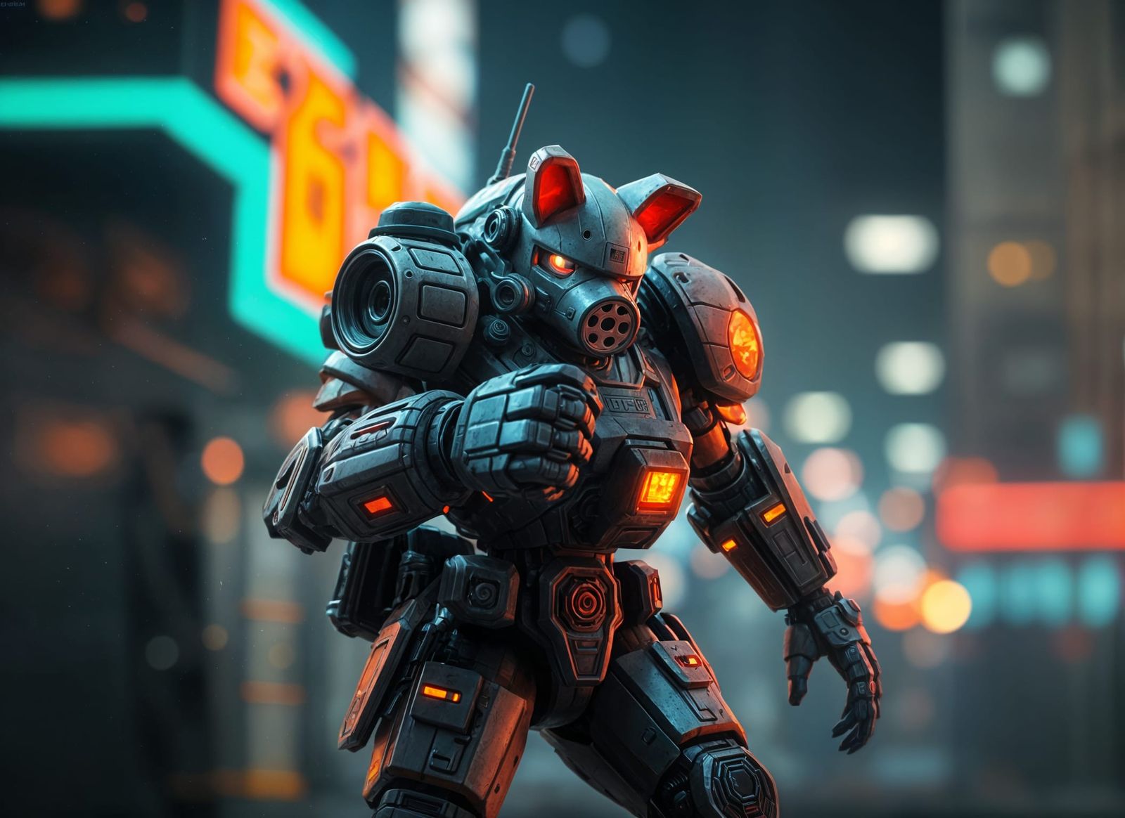 Anime Pigman Mecha Pilot in Neon City