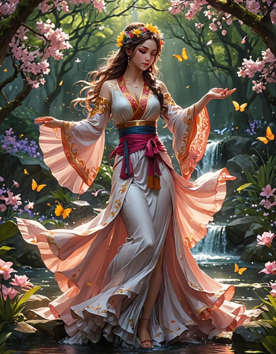 Ostara Spring Equinox: Flowing Water Flamenco in Anime Style