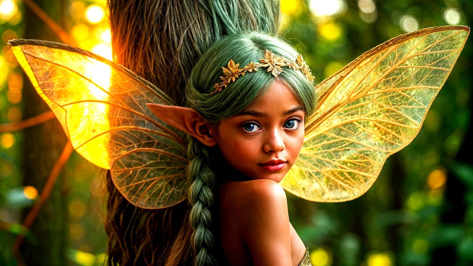 Elf Child with Fairy Wings in Golden Light