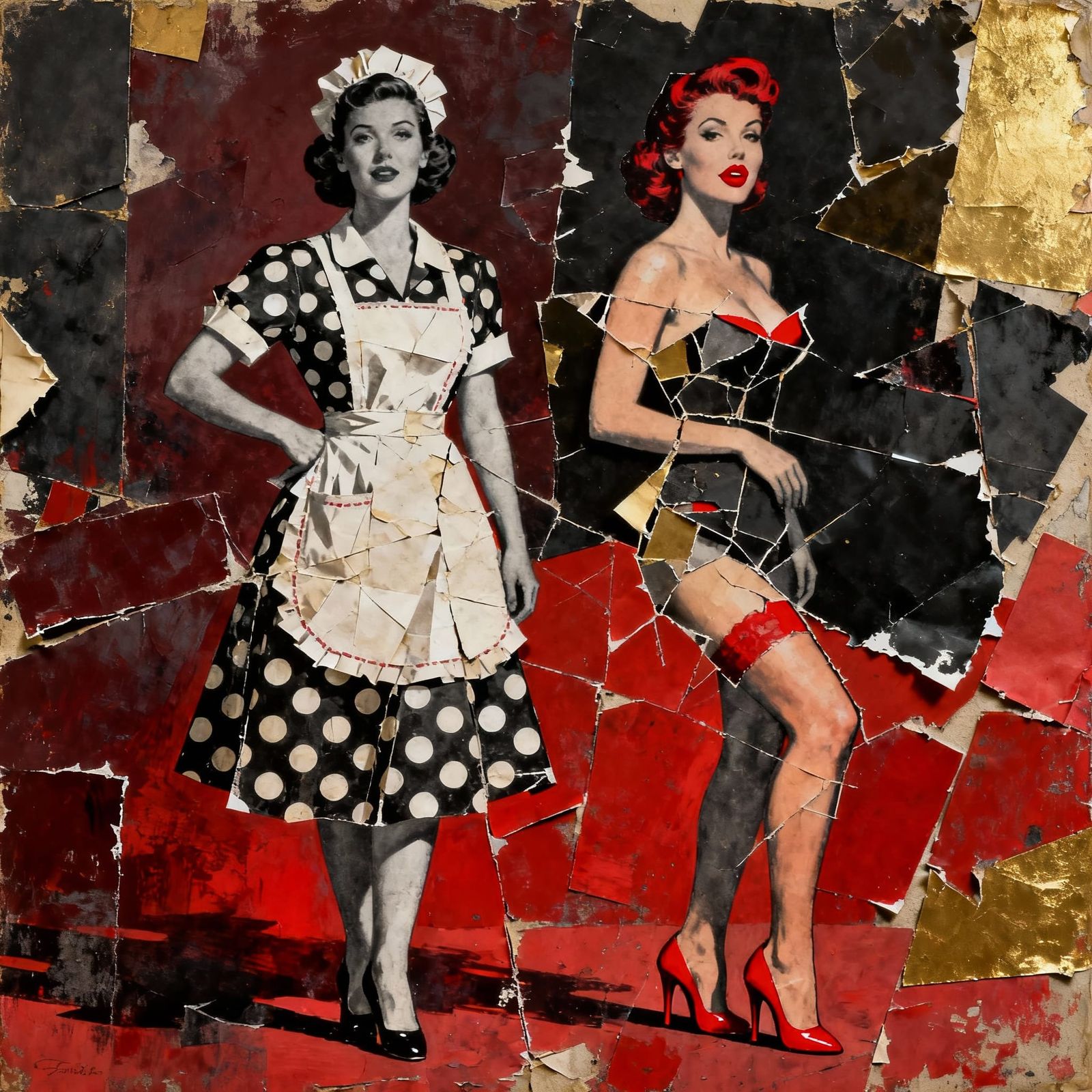 Surreal Collage of 1950s Housewife and Pin-Up