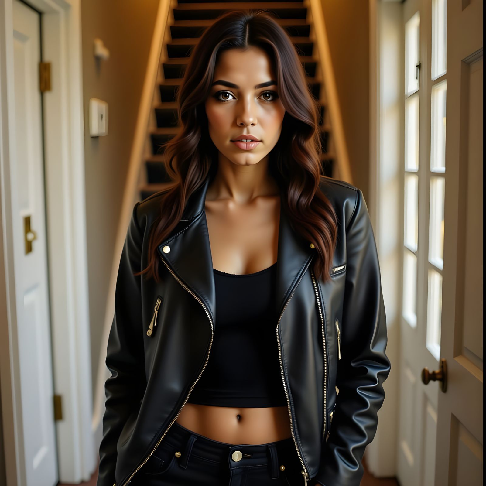 Realistic Portrait of a Confident Woman in High Fashion Styl...