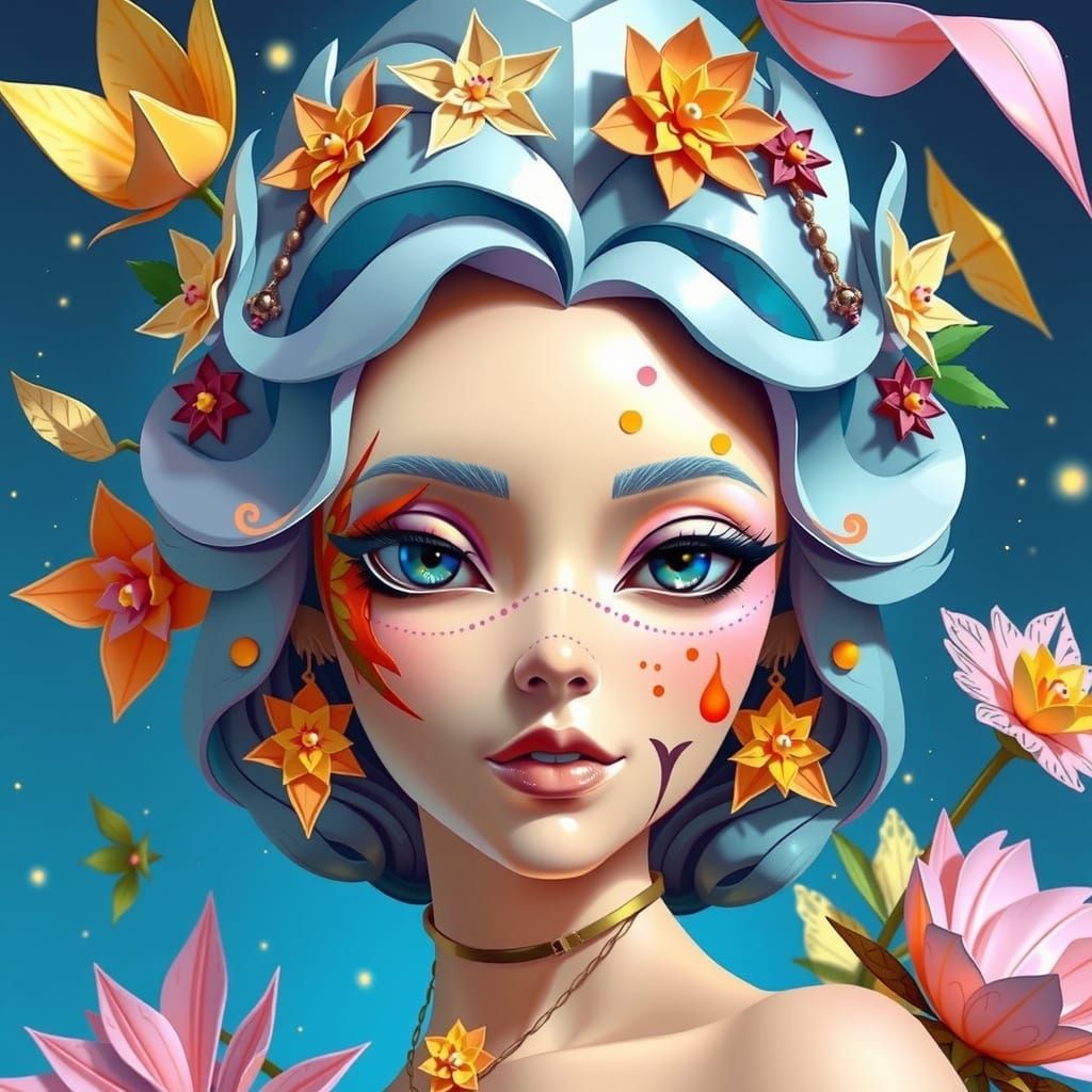 Beauty Goth Girl with Fantastical Kirigami Iris