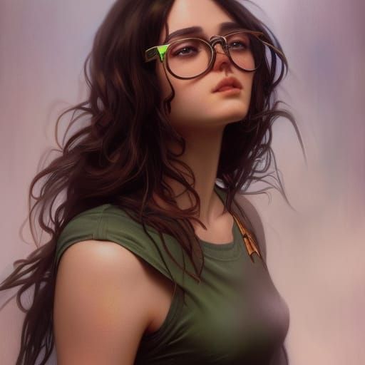 Detailed Portrait with Wavy Hair and Green Eyes