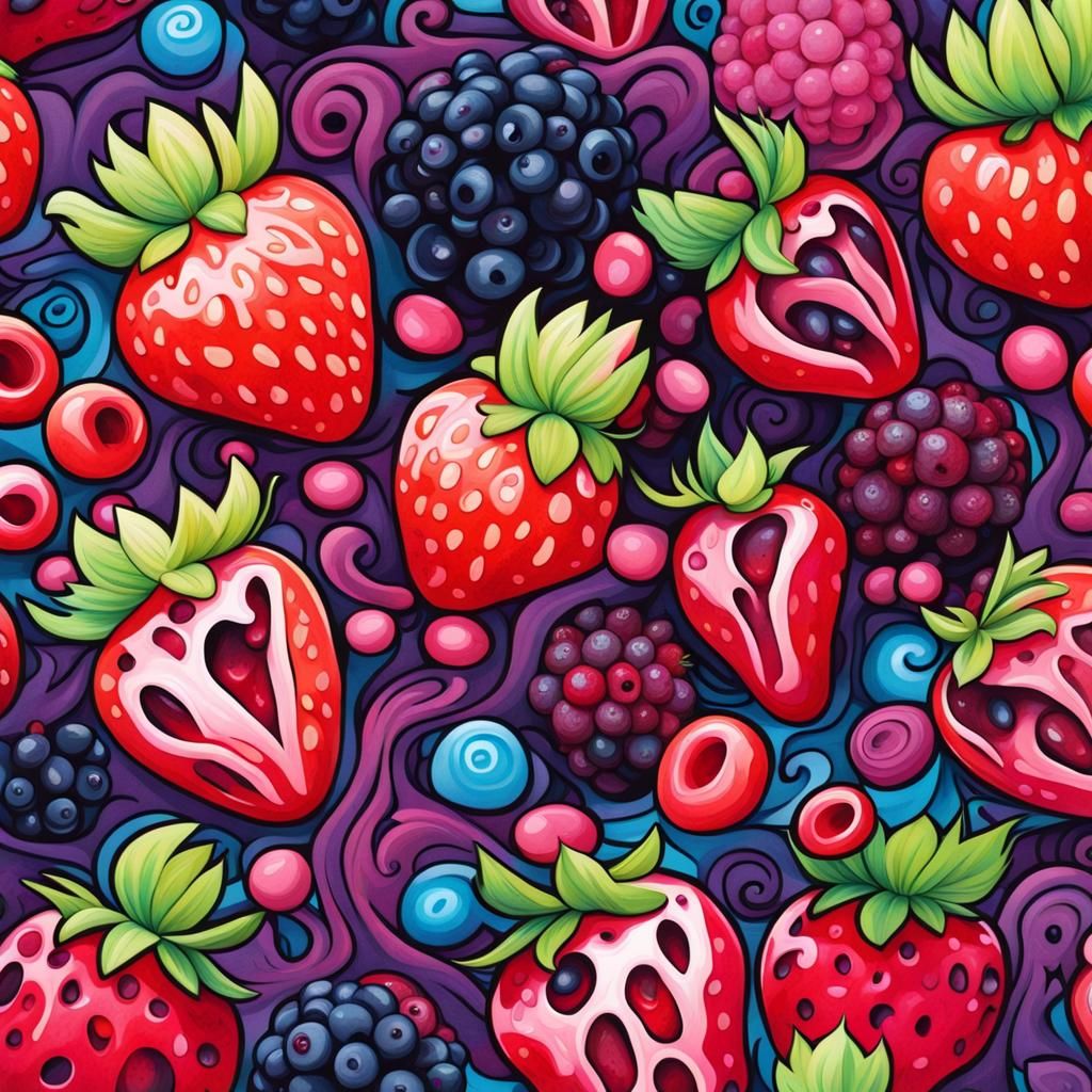 Zombified Berries in a Candyland Gouache Wonderland