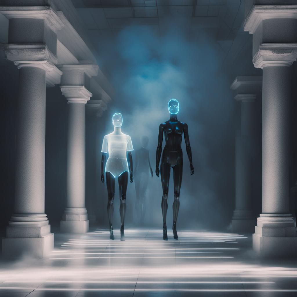 Grainy Mannequins Bathed in Neon Light