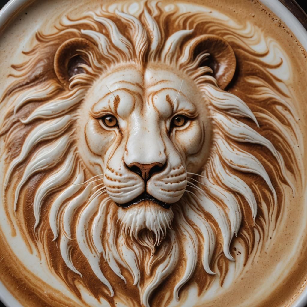 Lion Latte Art: Macro Shot of Milk Foam Design