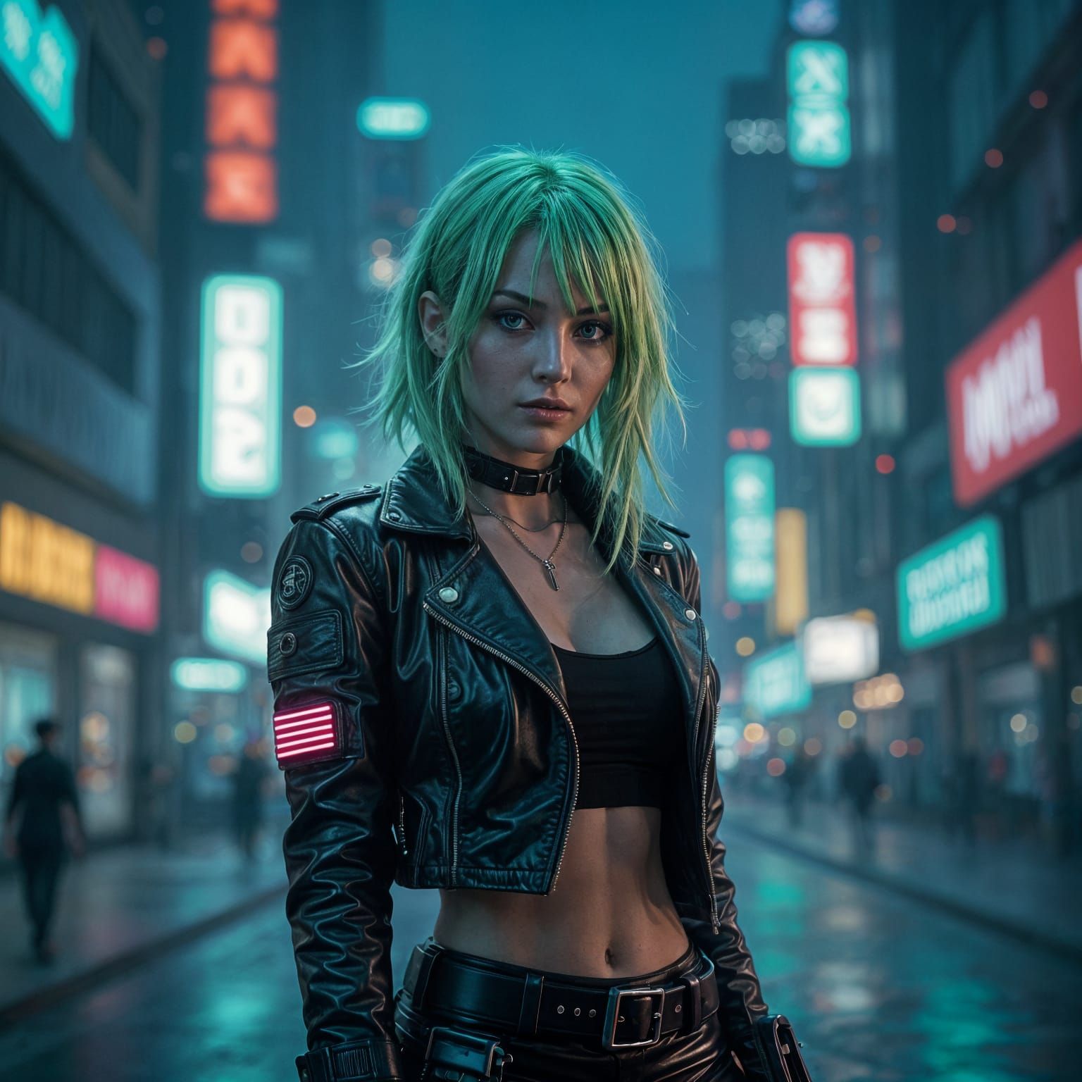 Cyberpunk Woman in Futuristic City at Night