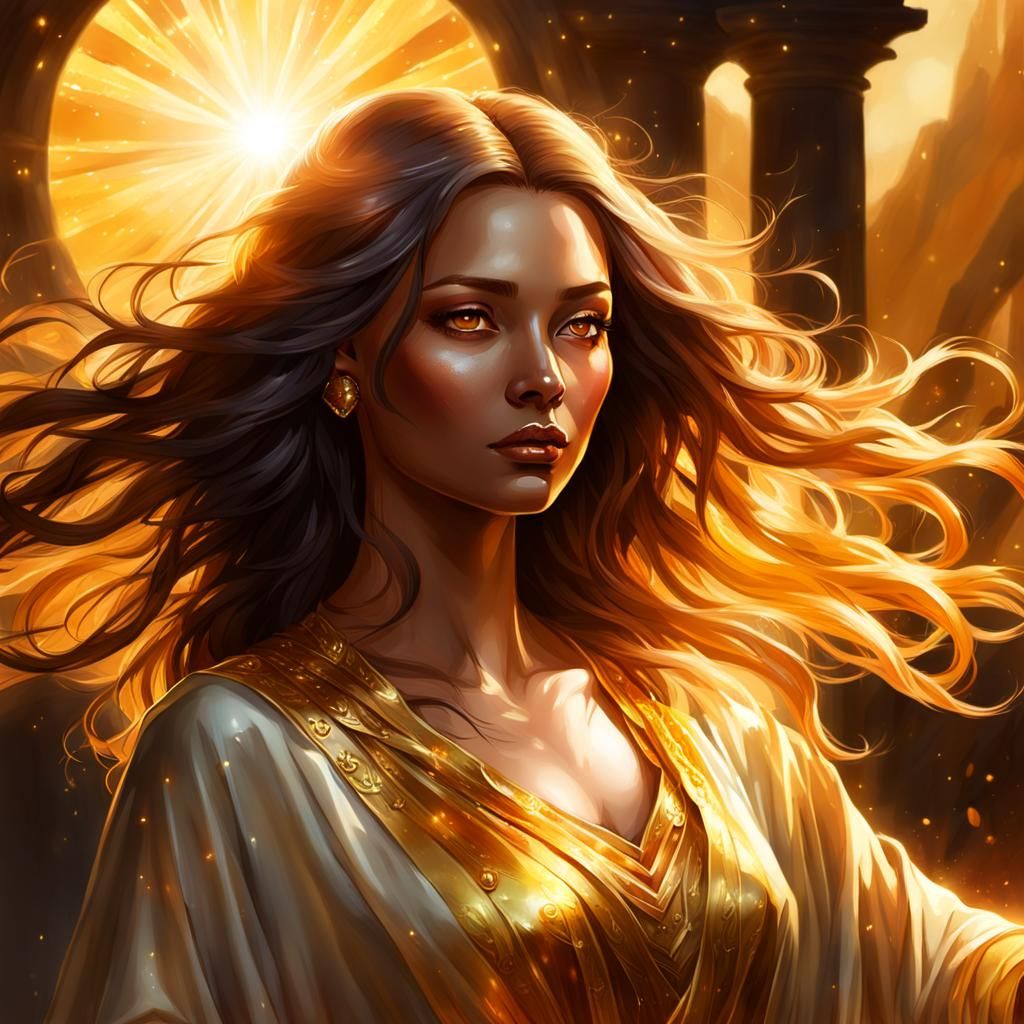Radiant Solara: Dark Fantasy Portrait in Golden Light