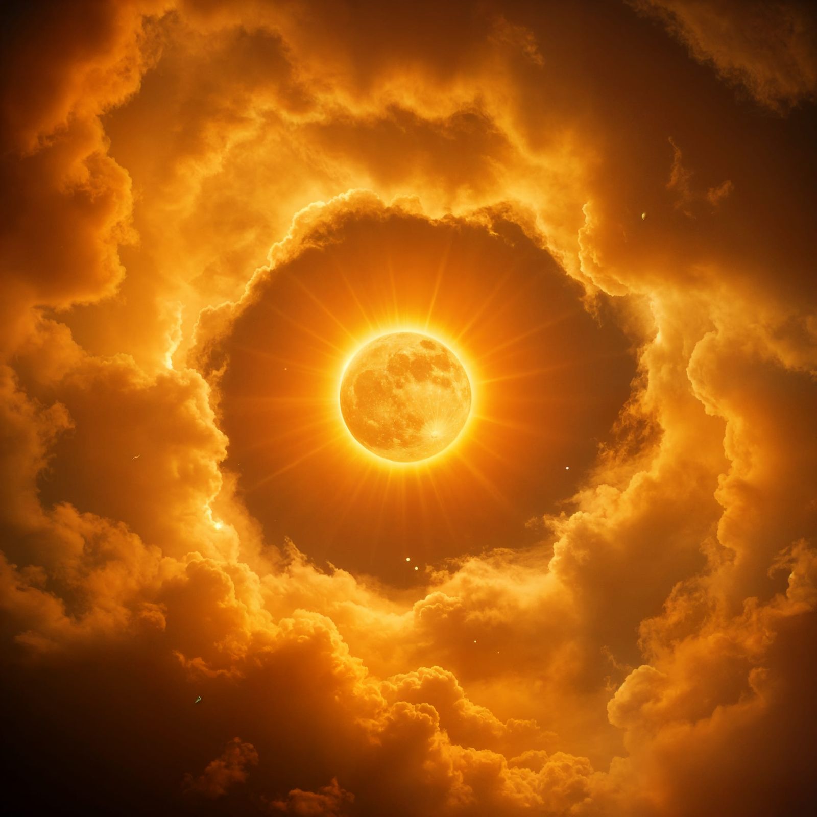 Sun and Moon Cosmic Collision with Ethereal Clouds