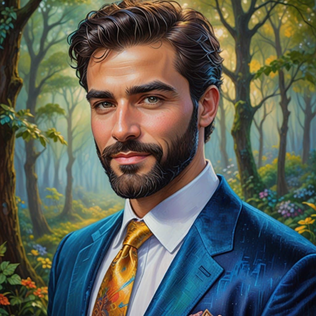 Elegant Young Man in Soft Blue Velvet Suit