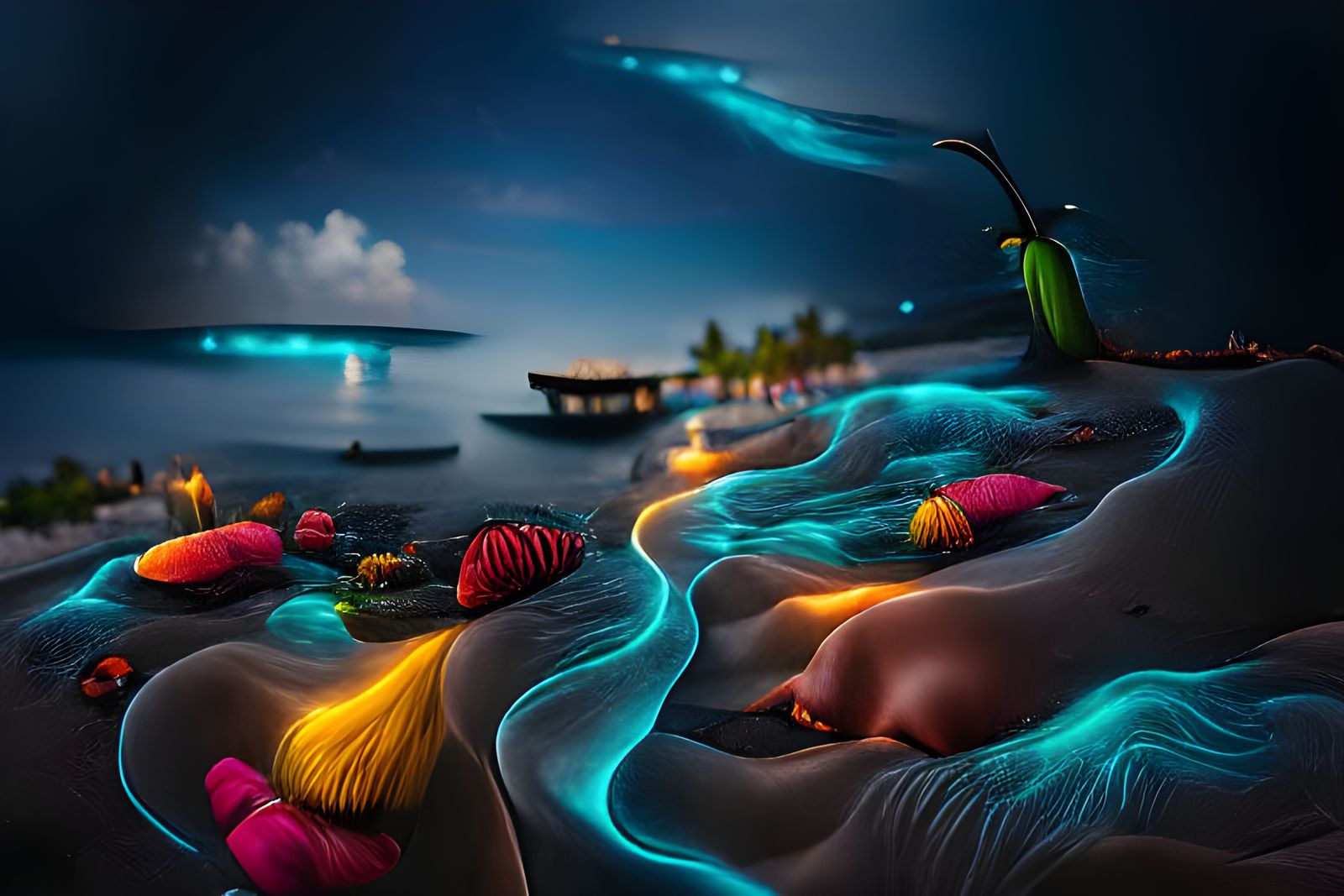 Bioluminescent Beaches, Maldives Night Panorama in 8K