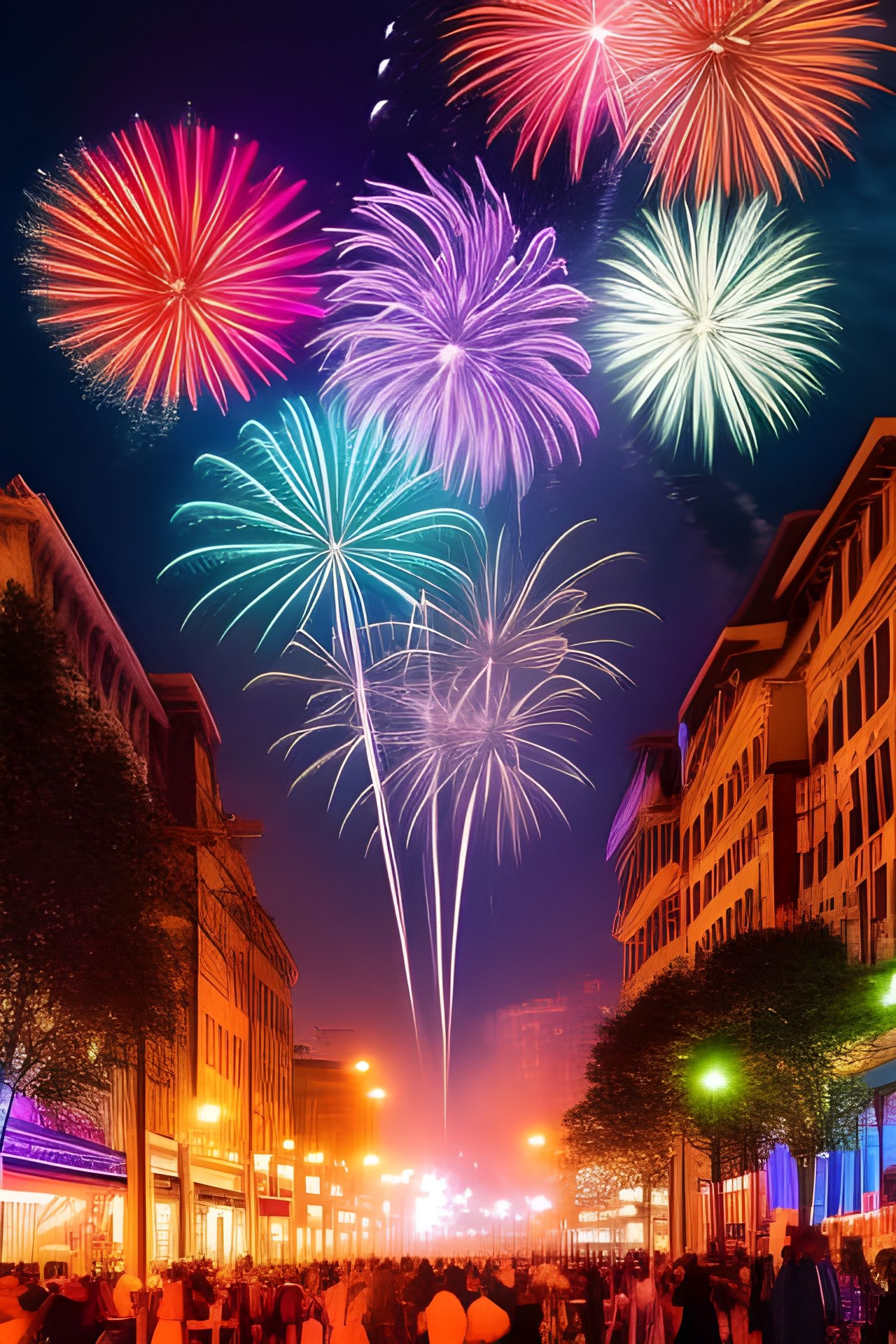 New Year's Fireworks Around Earth: Digital Art