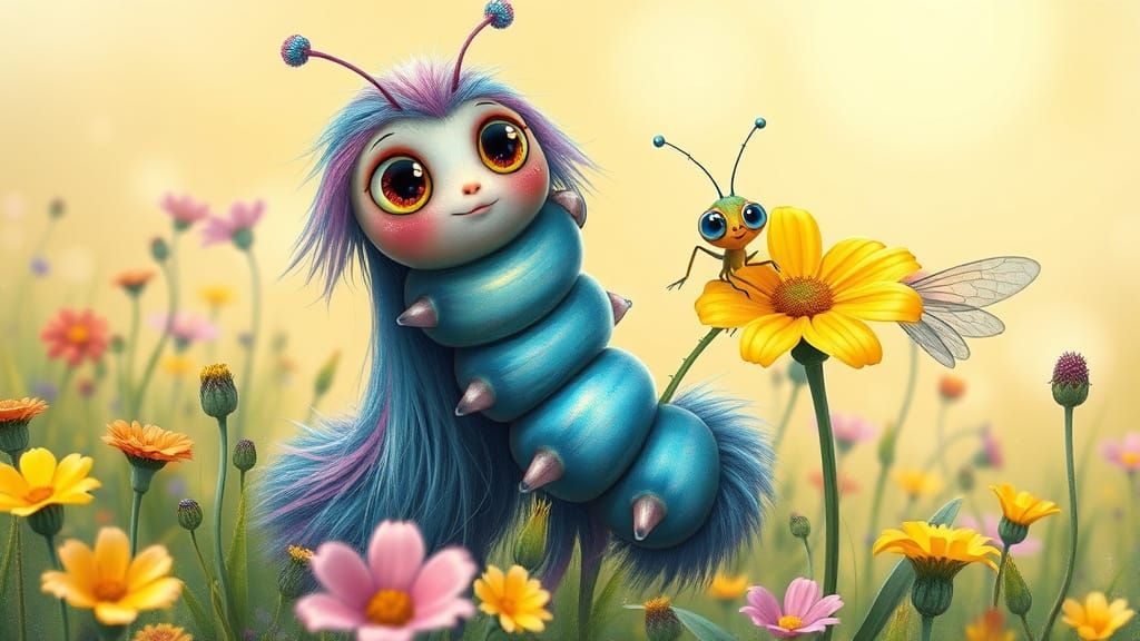 Whimsical Caterpillar in a Lush Meadow