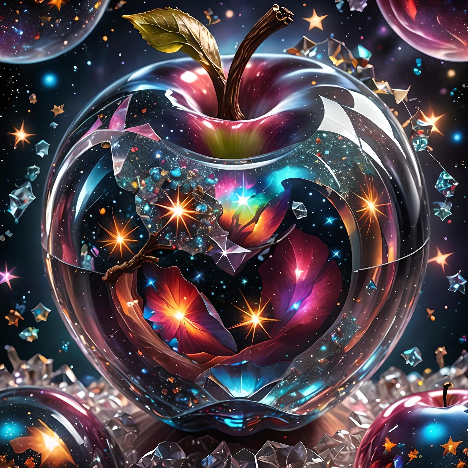 Galaxies Inside Crystal Apple: Hyperrealistic 64MP Image