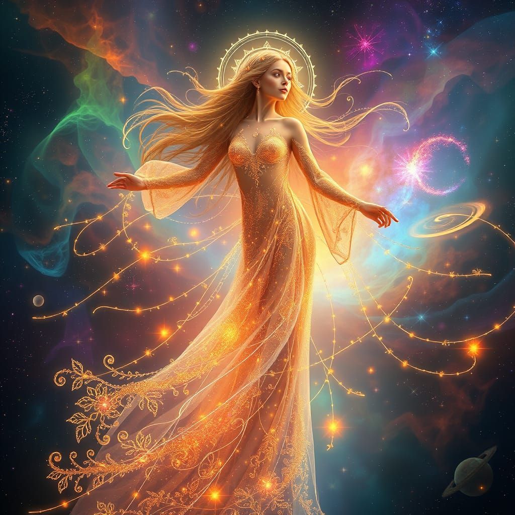 Ethereal Goddess of the Cosmos in Celestial Art