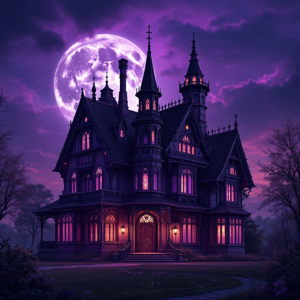 Ethereal Gothic Mansion at Night