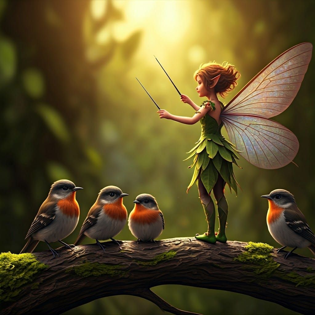 Pixie Conducts Bird Orchestra in Whimsical CGI Render