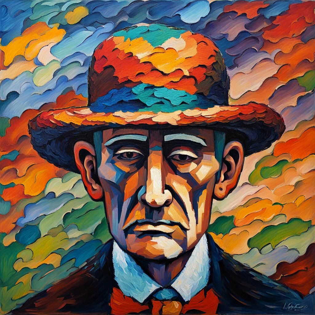 Faceless Man in Bowler Hat: Expressionist Oil Painting