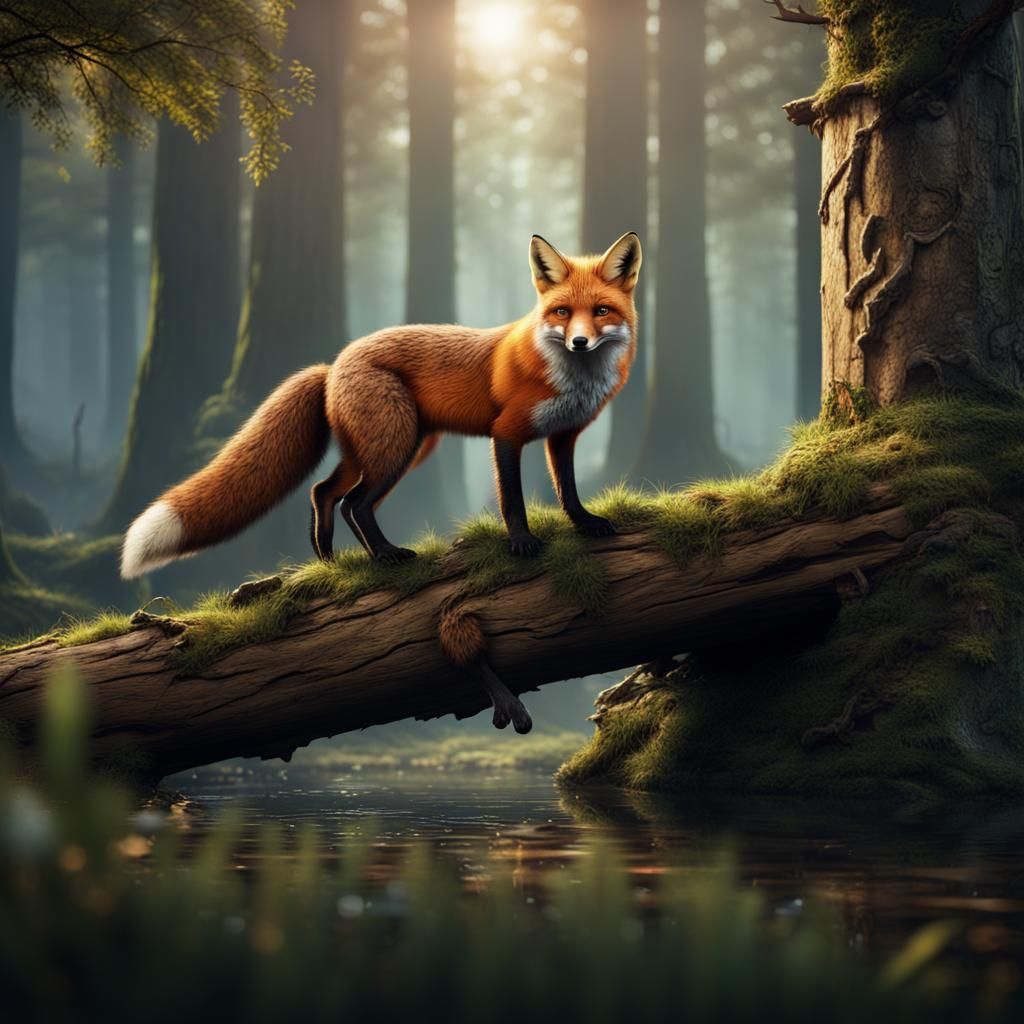 Fox on Log: Detailed Matte Painting