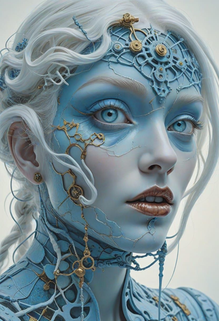 Steampunk Albino Woman Portrait in Rich Colors