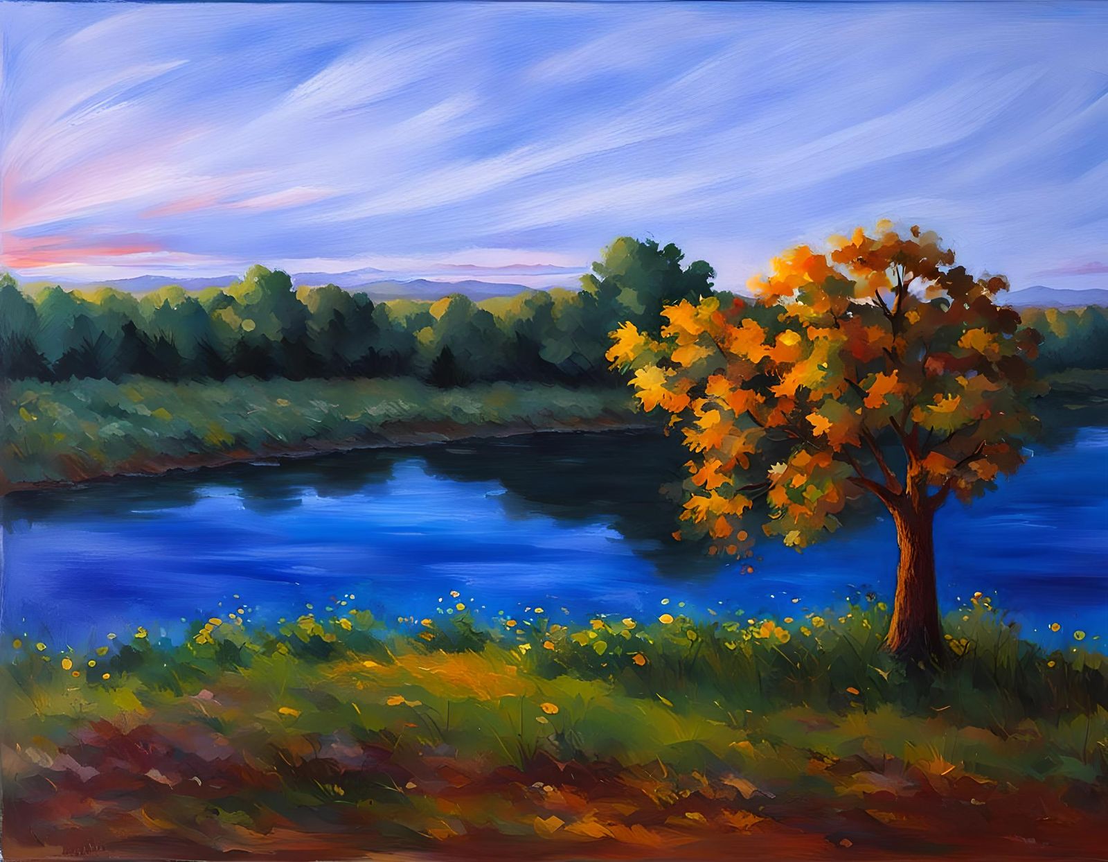 Sunrise Over River: A Dawn Scene