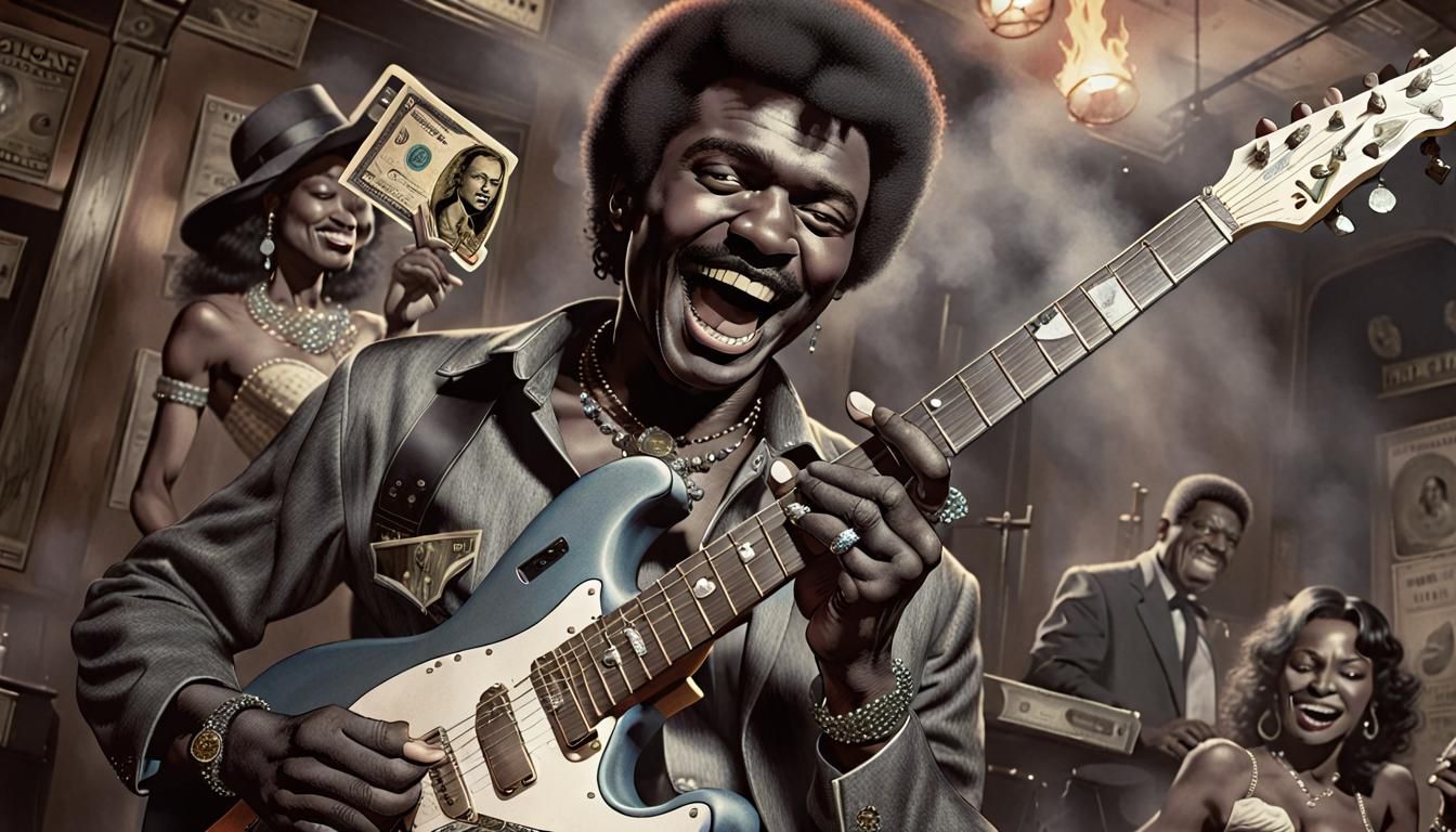 Smokin blues man playing guitar in club