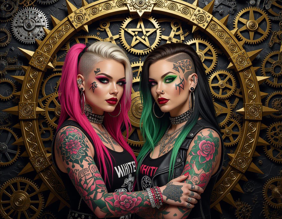Punk Rock Sisters with Intricate Tattoo Art