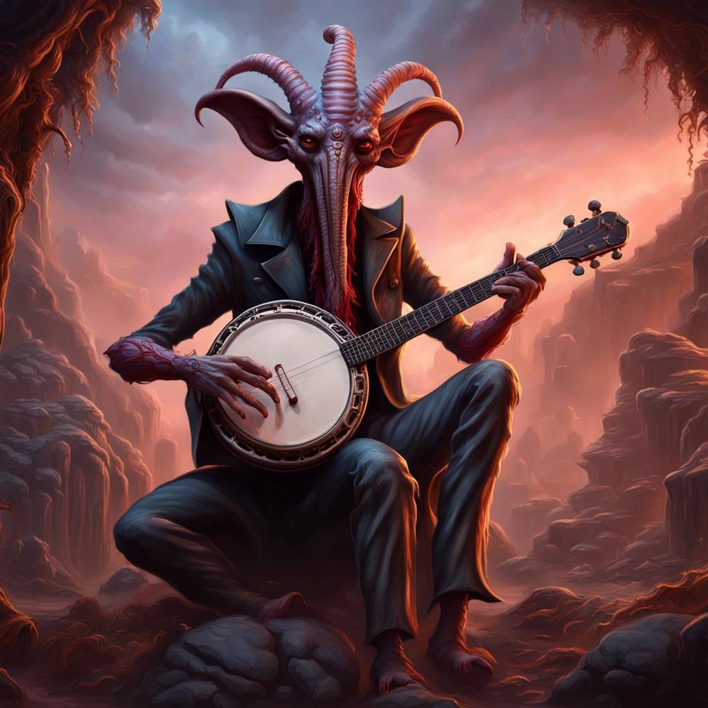 Nyarlathotep Plays Banjo: Detailed Fantasy Art