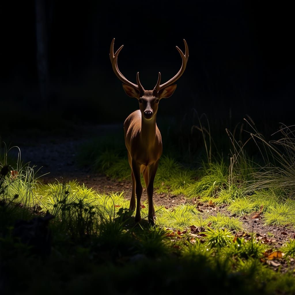 Deer Caught in Bright Headlights at Night
