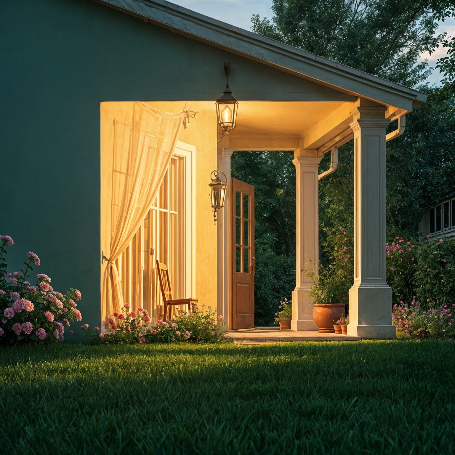 Serene Suburban Home Under Dappled Light