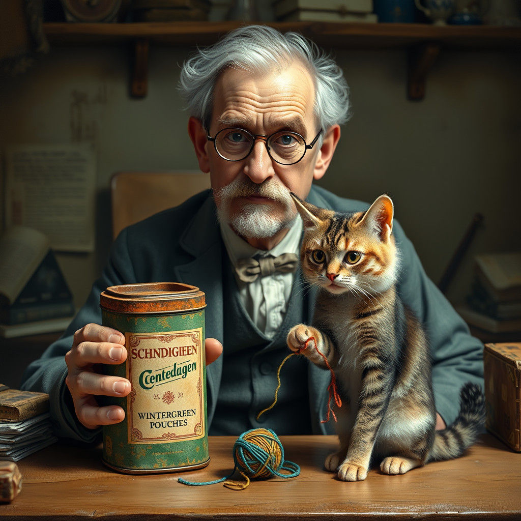 Schrödinger's Nostalgic Portrait with Copenhagen Tin