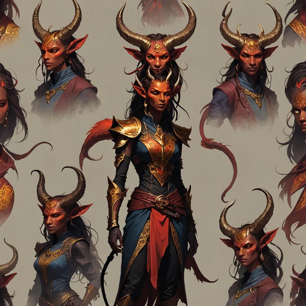 Confident Tiefling Female Concept Art in Vibrant Colors