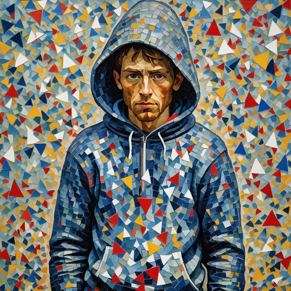 Hooded Jumper in Neo-Impressionistic Impasto Style