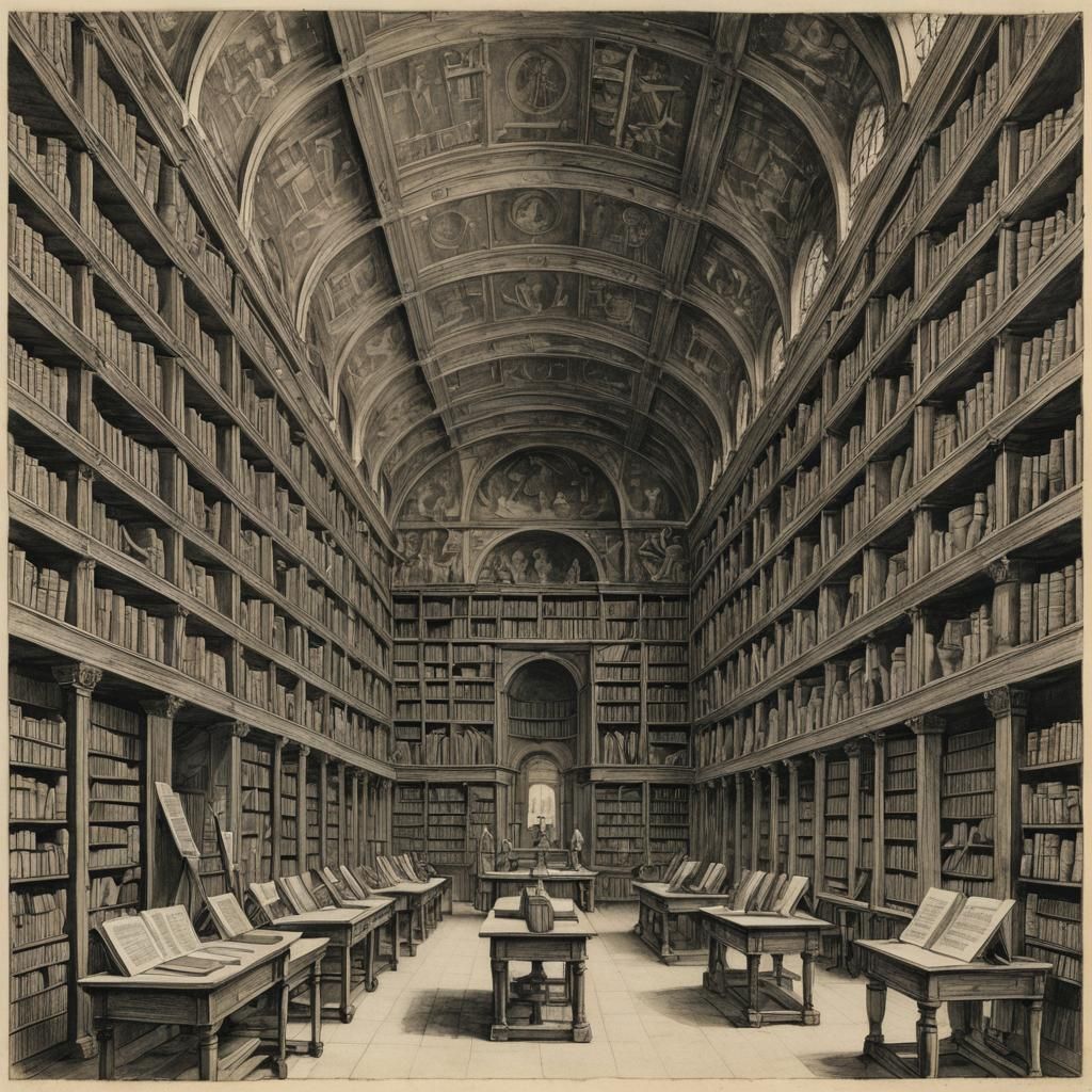 Hall of Scientific Books in Da Vinci Style