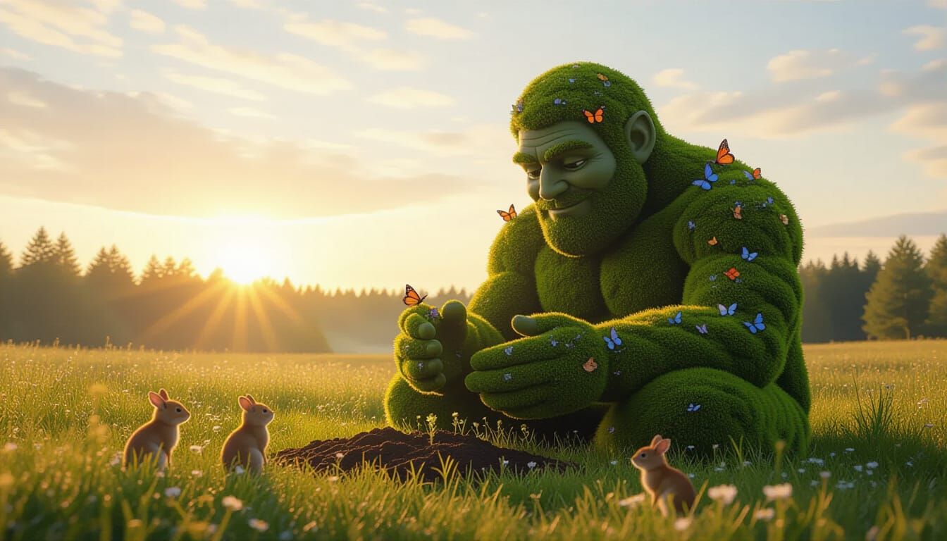 Moss Giant Plants Wildflowers at Sunrise