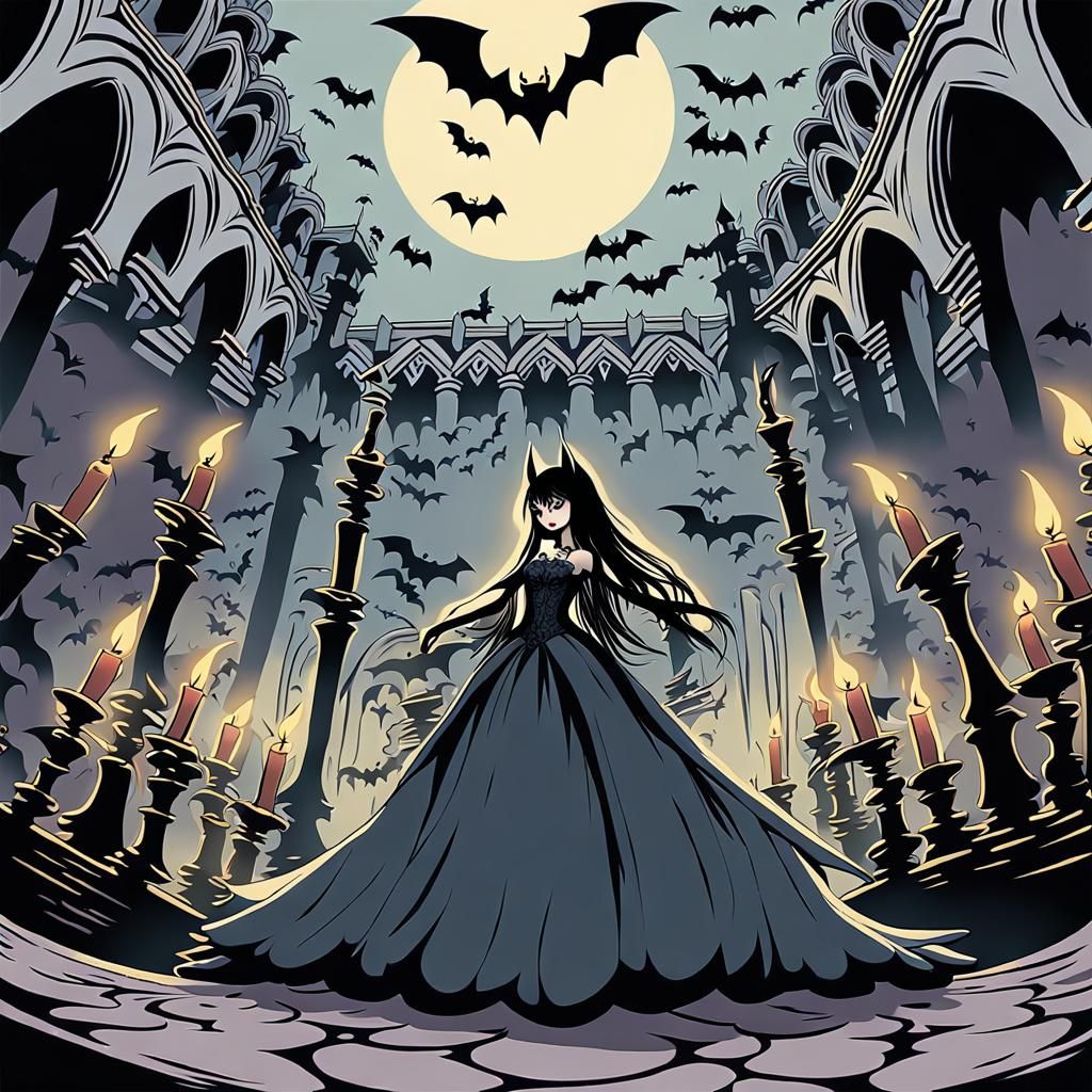 Gothic Anime Vampiress Dancing in Candlelit Palace