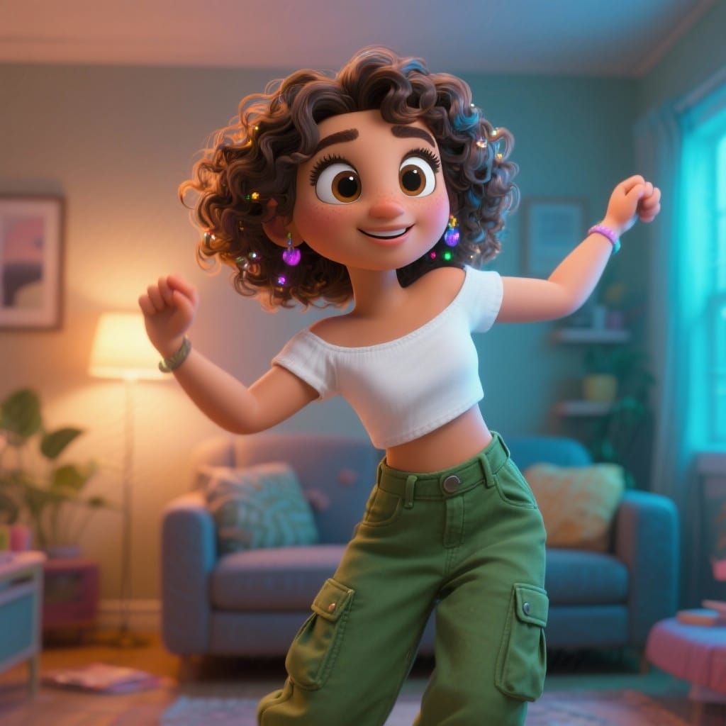 Cute Cartoon Girl Dancing in Pixar Style