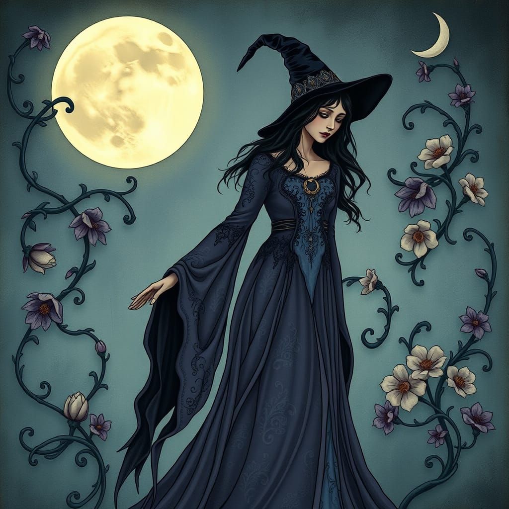 Ethereal Melancholy in Art Nouveau Style